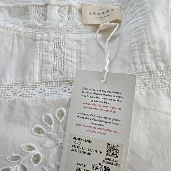 Sezane Enea Blouse Ecru Size 10 - Picture 3 of 7